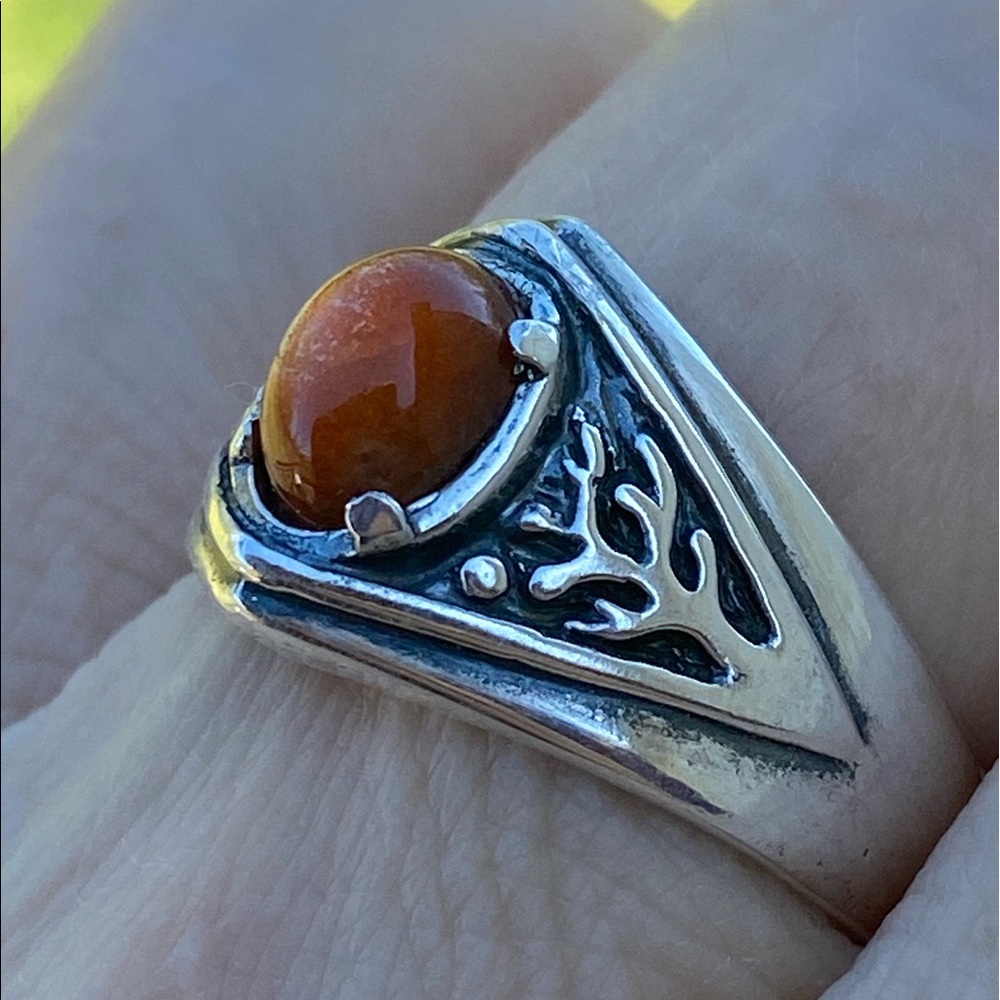 Celtic Tree Ring Sterling Silver Natural Sunstone - Picture 10 of 15